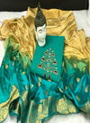 Green Festive Wear Hand Work Cotton South Slub Dress Material 254